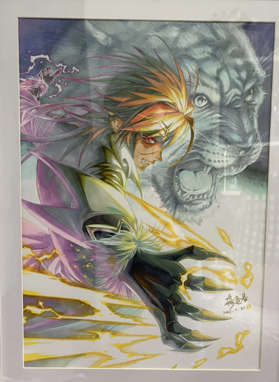 穆逢春绘制复制画。《斗罗大陆》漫画同人作品。邪眸白虎戴沐白。武魂附体状态。(来源于网络，侵权删)