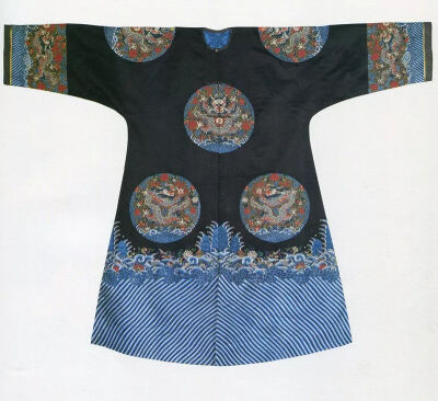 清代  光绪帝石青缎绣串米珠八团龙纹褂 北京故宫博物院藏