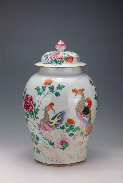 清雍正  粉彩凤凰牡丹纹将军盖罐上海观复博物馆藏 