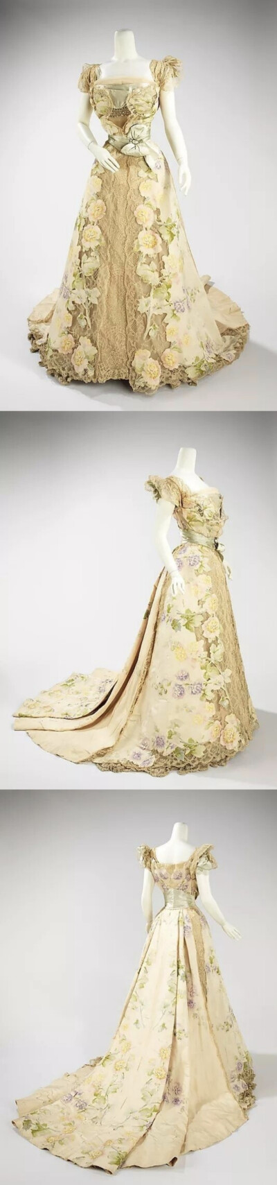 House of Worth的晚礼服(1902)由丝绸、莱茵石和金属制成