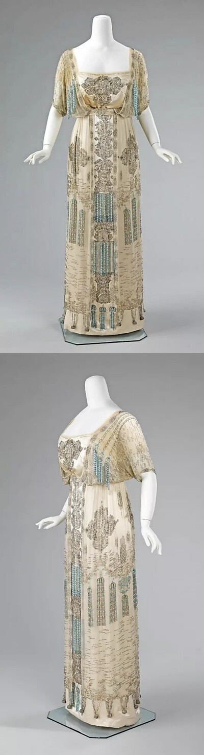 法国晚礼服(1909-1911)由丝绸和莱茵石制成