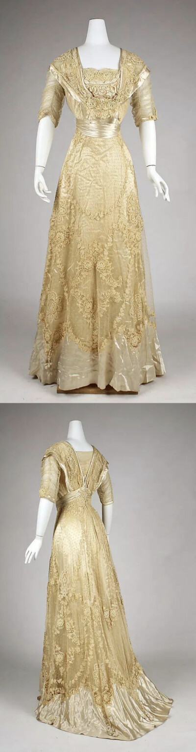 美国舞会礼服(1908)，由棉麻和丝绸制成