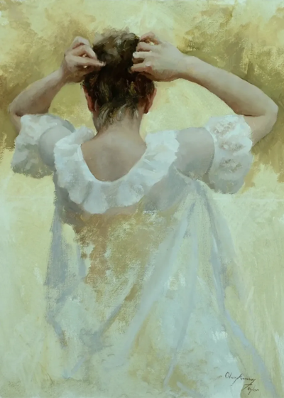 马尔西·奥莱什凯维奇-泰勒是一位美国当代具象画家，以细腻、安静且富有心理深度的人物绘画而受到关注。她的作品多以女性形象为核心，画面氛围克制而亲密，人物常处于沉思、放松或情绪内敛的状态之中。马尔西擅长运用…