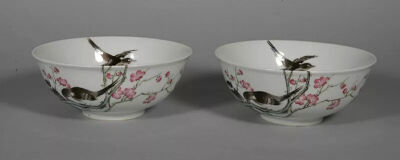 民国  粉彩过枝喜上眉梢纹碗一对 观复博物馆藏