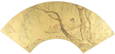 清 包栋采莲图扇