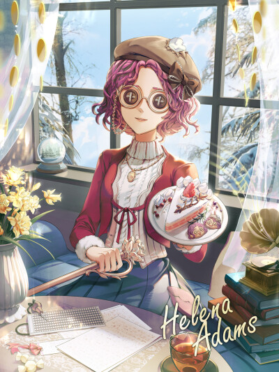 第五人格 官方海报 推特 盲女 海伦娜 生日海报
第一张是国际服官推的，第二张是国服的
————官推↓————
被深爱的文学环绕
她不断书写着文字
牵起敬爱的老师的手
将那个尚未到来的未来
在心中一笔一画地描绘…