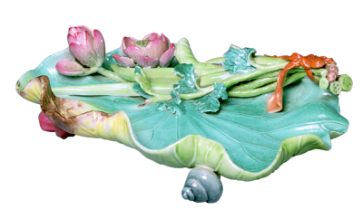 清乾隆 粉彩雕镶荷叶洗