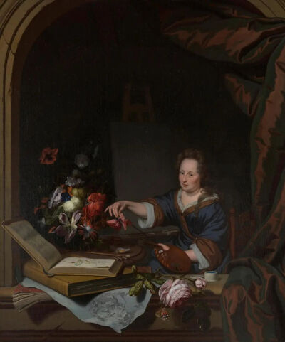 瑞秋·鲁伊希与米歇尔‧范穆舍（Michiel van Musscher）合作《瑞秋·鲁伊希》（Rachel Ruysch）
1692年，油画，76.2cm×63.5cm
纽约大都会艺术博物馆