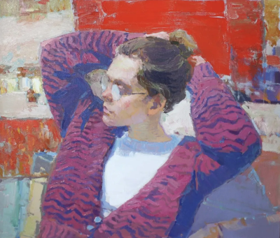 瓦迪姆·苏沃洛夫是一位俄罗斯当代具象画家，以融合写实基础与表现性绘画语言而受到关注。他的作品多以人物形象为核心，画面气氛冷静而略带忧郁，人物常处于沉思、停顿或内在张力积聚的状态。苏沃洛夫擅长运用克制的…