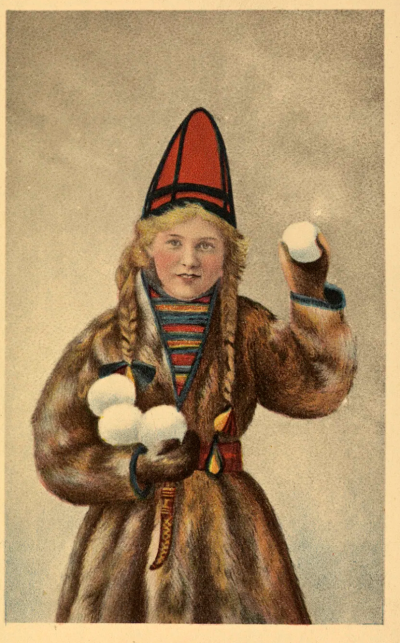 索尔维格·伦德（Solveig Lund，1869–1943）拍摄的《身着萨米服饰的女孩》照片，约摄于1920年。