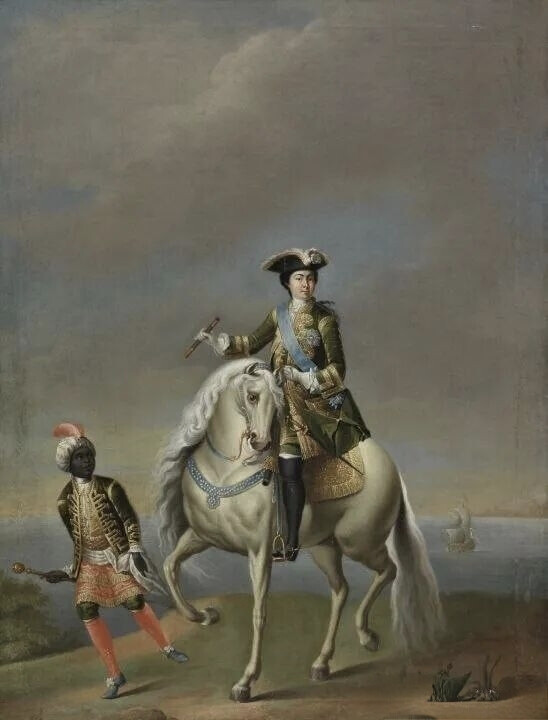 [德] 乔治·格罗斯（Georg Christoph Grooth，1716—1749年） 《阿拉伯小孩陪伴叶卡捷琳娜一世骑马》