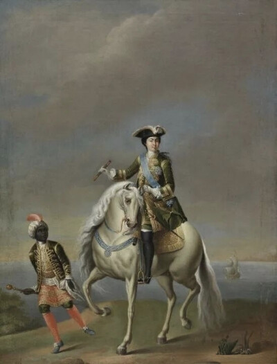 [德] 乔治·格罗斯（Georg Christoph Grooth，1716—1749年） 《阿拉伯小孩陪伴叶卡捷琳娜一世骑马》
