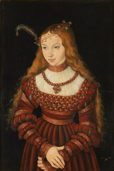 老卢卡斯‧克拉纳赫
《克利夫斯的西比尔公主肖像》
（Princess Sibylle of Cleves）
1526年，油画，57cm×39cm
德国魏玛城堡博物馆
