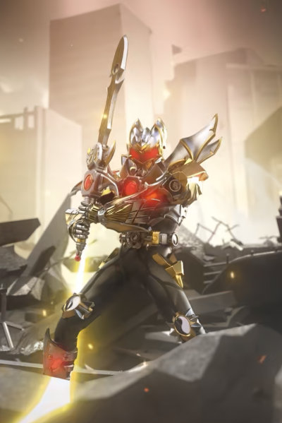 铠甲勇士帝皇侠。网游《奥奇传说》联动《铠甲勇士》。(来源于网络，侵权删)