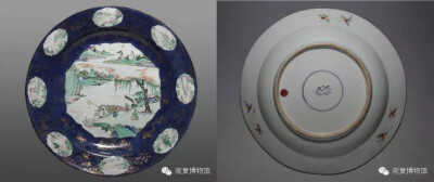 洒蓝釉描金开光五彩渔家乐图盘 清康熙
观复博物馆藏
