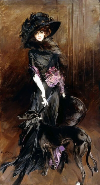 《女侯爵肖像：路易莎·卡萨帝与灰狗》Portrait of the Marchesa Luisa Casati, with a GreyhoundGiovanni Boldini, 1908