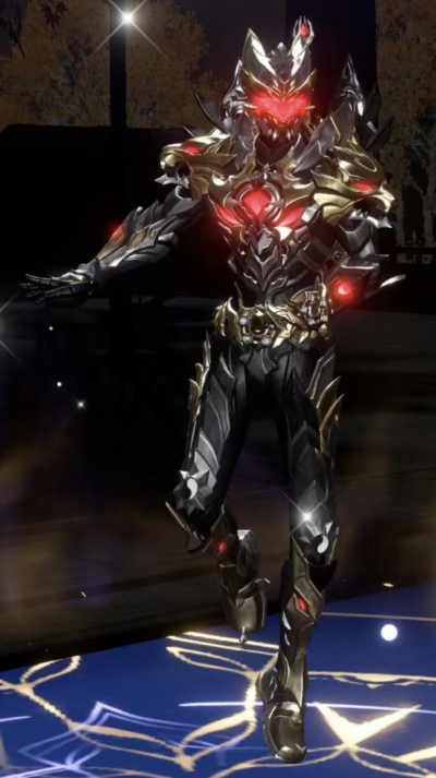 铠甲勇士帝皇侠，极光剑。联动男款时装、联动专属配饰。手游《逆水寒》联动《铠甲勇士帝皇侠》。(侵权删)