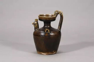 黑釉双系鸡首龙柄盘口执壶 东晋 观复博物馆藏