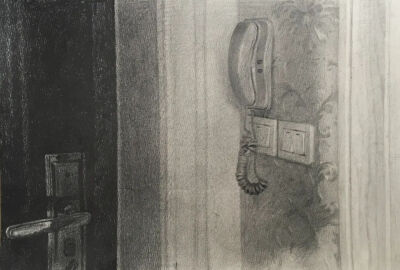 兰海珊 《玄关处》 30cm×35cm 
纸本铅笔  2020年  指导教师：余陈
