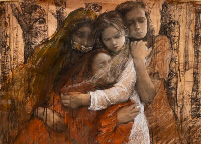 黄伊婷 《窥视》 53cm×76cm 
纸本炭笔、色粉  2020年  指导教师：卢征远
