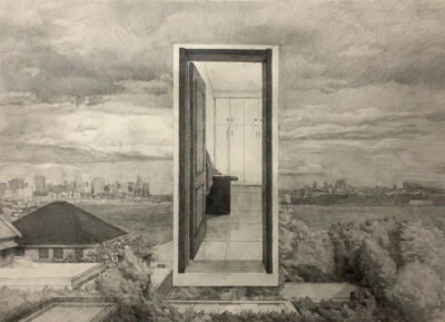 路程 《门 · 内外》 50cm×70cm 
纸本铅笔  2020年  指导教师：卢征远
