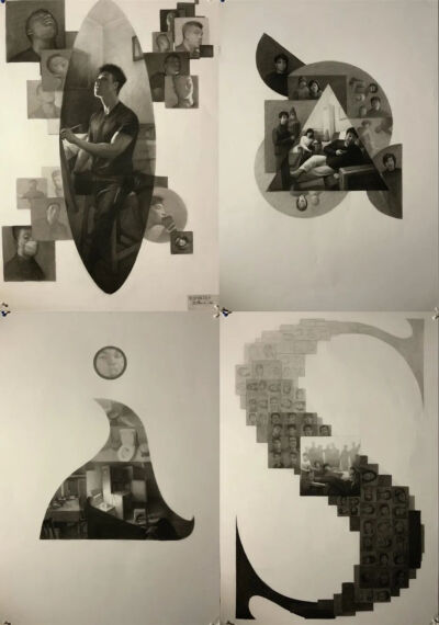 史博文 《轴》 （76cm×53cm）×4 
纸本炭铅  2020年  指导教师：卢征远
