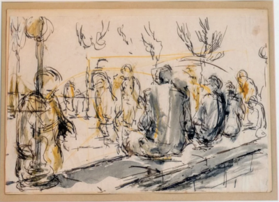 斯图尔特·萨特克利夫，《桥上的人物》（1957-58）。图片由利物浦披头士博物馆提供。