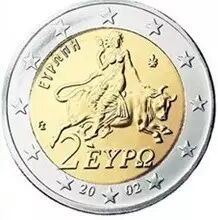 希腊发行的2欧元硬币背面图案