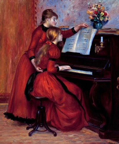 钢琴课皮埃尔一奥古斯特雷诺阿约1889年，布面油画56cm x 46cm美国内布拉斯加州奥马哈，乔斯林艺术博物馆
