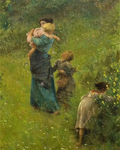 《田野里的花》 The flowers in the field
弗朗切斯科·吉奥里(Francesco Gioli)
1896年；尺寸未知；画布油画
