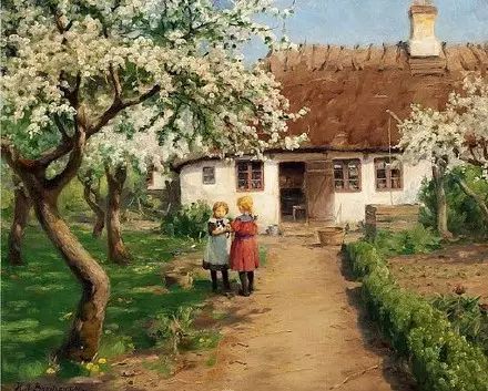 丹麦Hans Anderson Brendekilde乡村风情油画