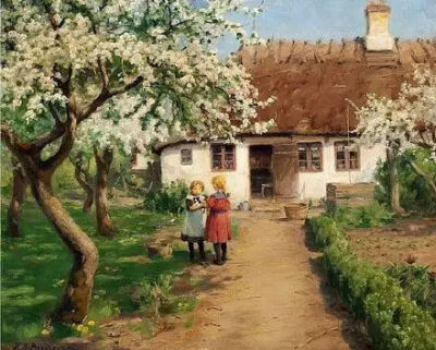 丹麦Hans Anderson Brendekilde乡村风情油画