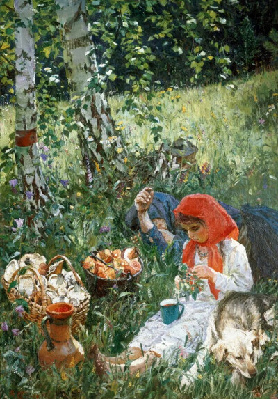 阿尔卡季·普拉斯托夫《夏天·采蘑菇》，1953-1954年