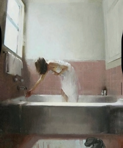 金·科根是一位爱尔兰当代具象绘画艺术家，以深沉而富有心理张力的人物肖像闻名。她的作品多聚焦于单一人物，画面简洁、构图集中，人物常直视或若有所思地面对观者，呈现出一种安静却不容回避的存在感。金·科根的用色…