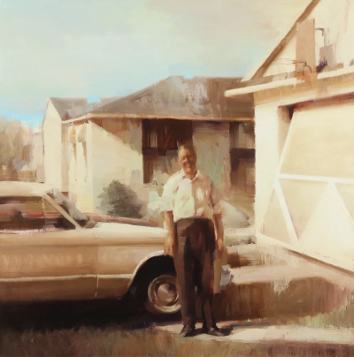 金·科根是一位爱尔兰当代具象绘画艺术家，以深沉而富有心理张力的人物肖像闻名。她的作品多聚焦于单一人物，画面简洁、构图集中，人物常直视或若有所思地面对观者，呈现出一种安静却不容回避的存在感。金·科根的用色…