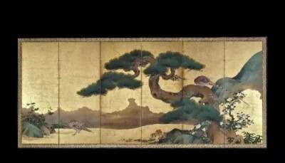 六扇春之花鸟折叠屏风  18世纪
日本画家 Watanabe Shiko 作
大英博物馆藏
