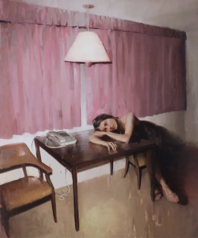 金·科根是一位爱尔兰当代具象绘画艺术家，以深沉而富有心理张力的人物肖像闻名。她的作品多聚焦于单一人物，画面简洁、构图集中，人物常直视或若有所思地面对观者，呈现出一种安静却不容回避的存在感。金·科根的用色…