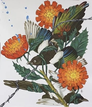 佩内洛普·戈特利布 (Penelope Gottlieb) 从形式和主题上彻底颠覆了花卉绘画的传统。在她的“入侵植物”系列中，戈特利布挪用并大幅改动了约翰·詹姆斯·奥杜邦 (John James Audubon) 档案中现有的数码版画——怪不得那…