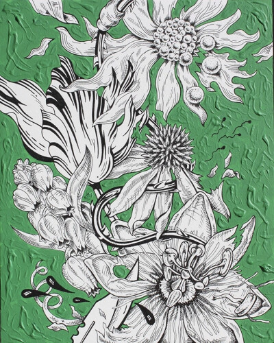 佩内洛普·戈特利布 (Penelope Gottlieb) 从形式和主题上彻底颠覆了花卉绘画的传统。在她的“入侵植物”系列中，戈特利布挪用并大幅改动了约翰·詹姆斯·奥杜邦 (John James Audubon) 档案中现有的数码版画——怪不得那…