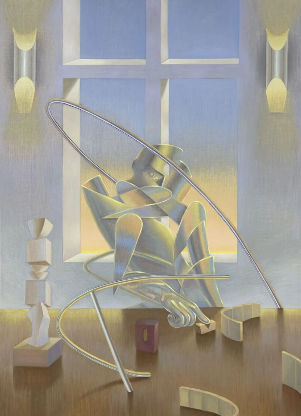 吴凌昊《自恋者（器具、仪式、遗忘）》
布面油画，180x130cm，2025年
