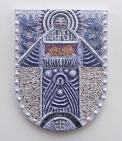 文爵《“   ”…对了，不要露出来》
贝壳，木板油画，114x149cm，2022年
