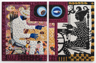 文爵《“你知道我的世界永远白色 偷来的面具遮住了魂魄 黑夜穿行 那么容易 被敌人所宰割”》布面木板油画，114×149cm×2，2025年©文爵&BANK