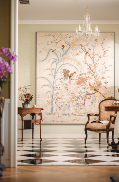 1900年代中国出品「锦上添花」传统东方花鸟主题大型粤绣挂屏