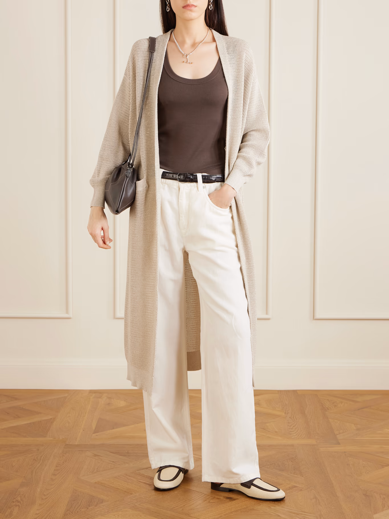 BRUNELLO CUCINELLI
Metallic open-knit cotton-blend cardigan