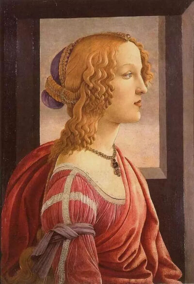 《妇人肖像》（西蒙内塔·韦斯普奇），波提切利（工作室）作于1490年
现藏于英国国家美术馆
