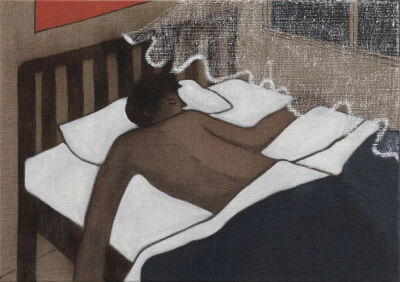 弗朗西斯科·罗德里格斯《睡眠 III》，亚麻布上油画，42×60cm，2025。图片由艺术家和空白空间提供。