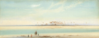 这一组水彩画作品来自艺术家Augustus Osborne Lamplough，我从网上找不到这位画家的介绍，不知道他来自哪个国家地区。通过他画的作品推断估计是来自埃及，因为他画了很多的沙漠风光和金字塔作品。