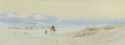 这一组水彩画作品来自艺术家Augustus Osborne Lamplough，我从网上找不到这位画家的介绍，不知道他来自哪个国家地区。通过他画的作品推断估计是来自埃及，因为他画了很多的沙漠风光和金字塔作品。