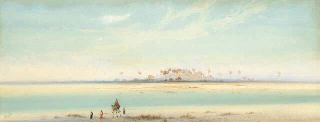 这一组水彩画作品来自艺术家Augustus Osborne Lamplough，我从网上找不到这位画家的介绍，不知道他来自哪个国家地区。通过他画的作品推断估计是来自埃及，因为他画了很多的沙漠风光和金字塔作品。