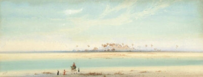 这一组水彩画作品来自艺术家Augustus Osborne Lamplough，我从网上找不到这位画家的介绍，不知道他来自哪个国家地区。通过他画的作品推断估计是来自埃及，因为他画了很多的沙漠风光和金字塔作品。